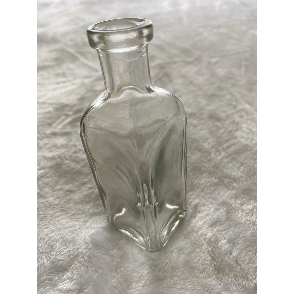 Antique Clear Glass Medicine Bottle 5.5 Inch Paneled Apothecary Tooled Cork Top